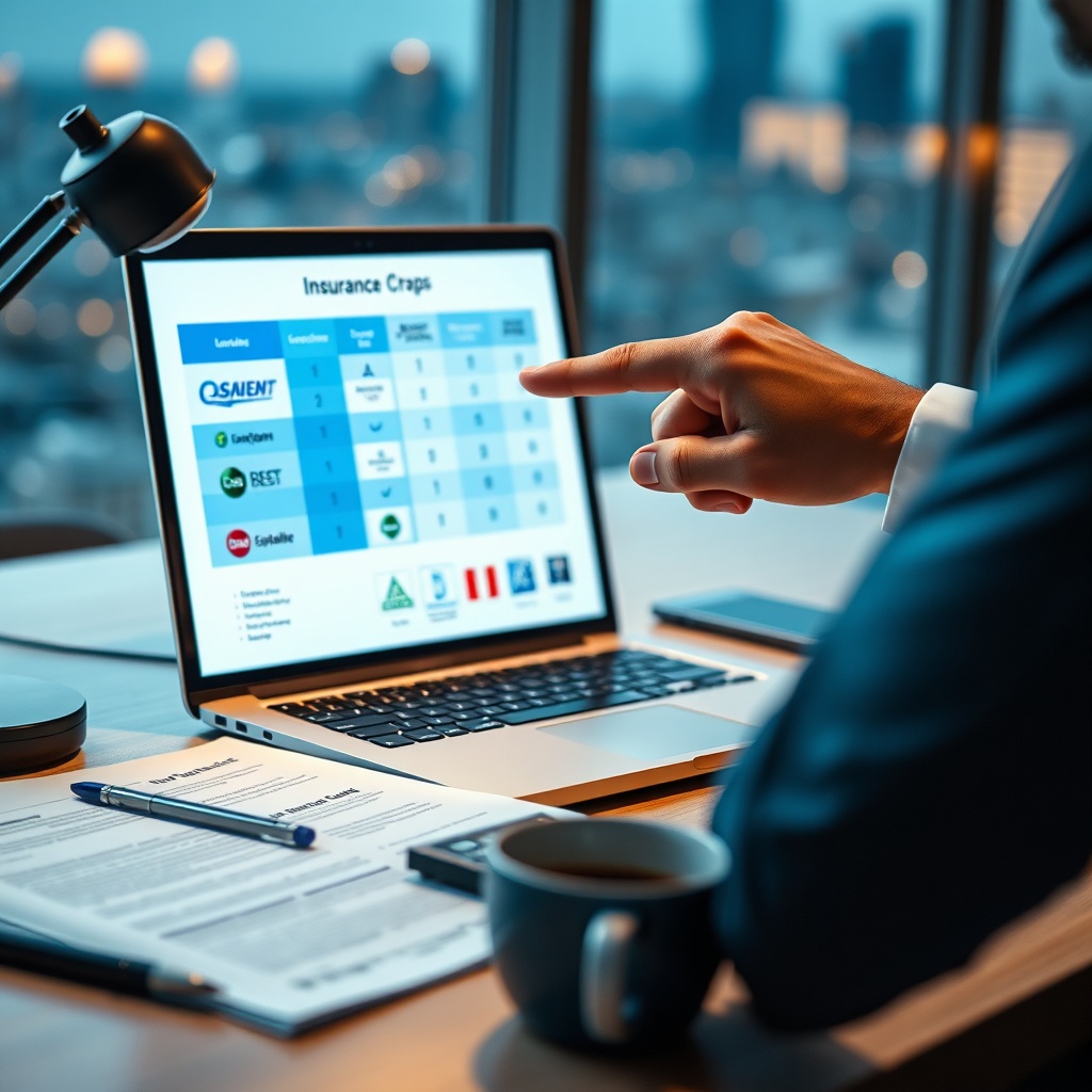 Comparaison d'offres d'assurance par un courtier assurance Casablanca sur un ordinateur portable avec des documents.