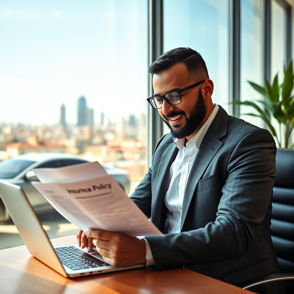 Meilleure assurance Maroc : un professionnel marocain compare les garanties et les exclusions de son contrat d'assurance auto sur son ordinateur portable.