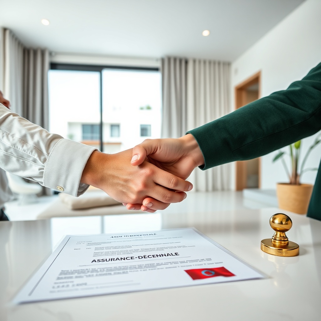 Handshake sealing an assurance décennale Maroc policy, ensuring ten-year coverage against construction defects for homeowners in Morocco.