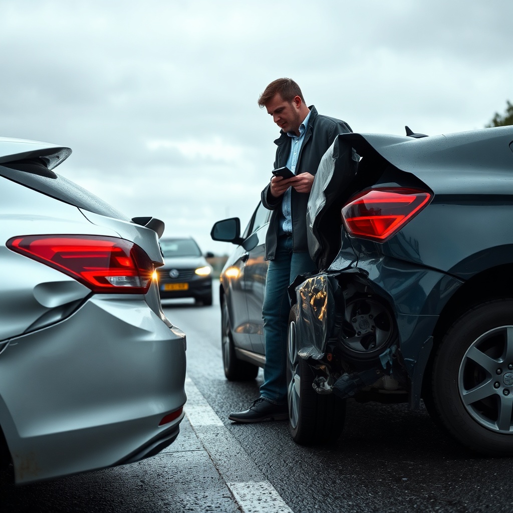 Assurance RC auto ou tous risques : un accident de la route illustrant les dommages causés à un autre véhicule, couverts par la responsabilité civile obligatoire.