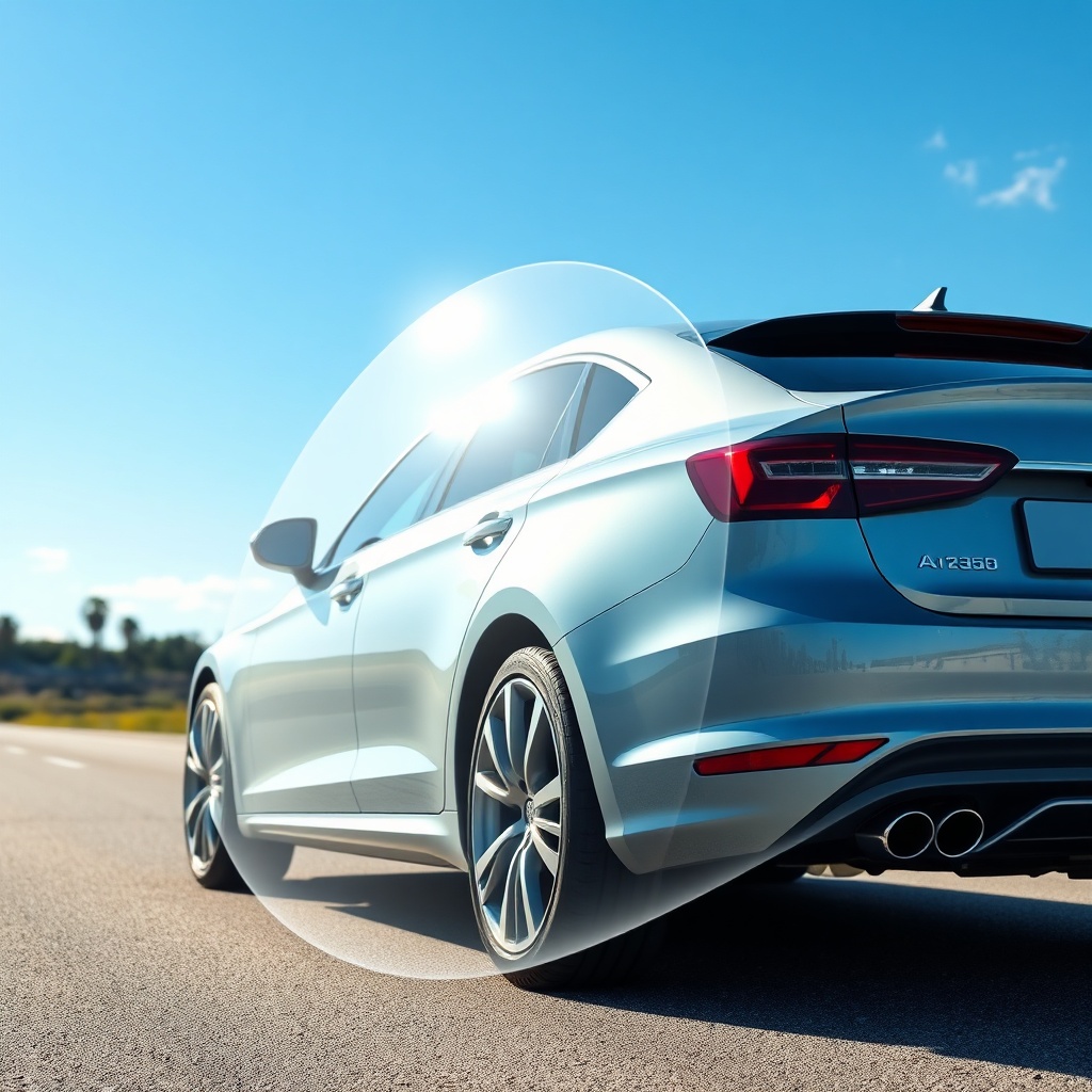 Assurance RC auto ou tous risques : une voiture protégée par une bulle transparente, symbole de la couverture tous risques pour votre propre véhicule.